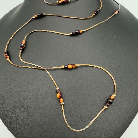 Korea 1960s Elegant Gold and Brown Beaded Necklace - Picture 1 of 14